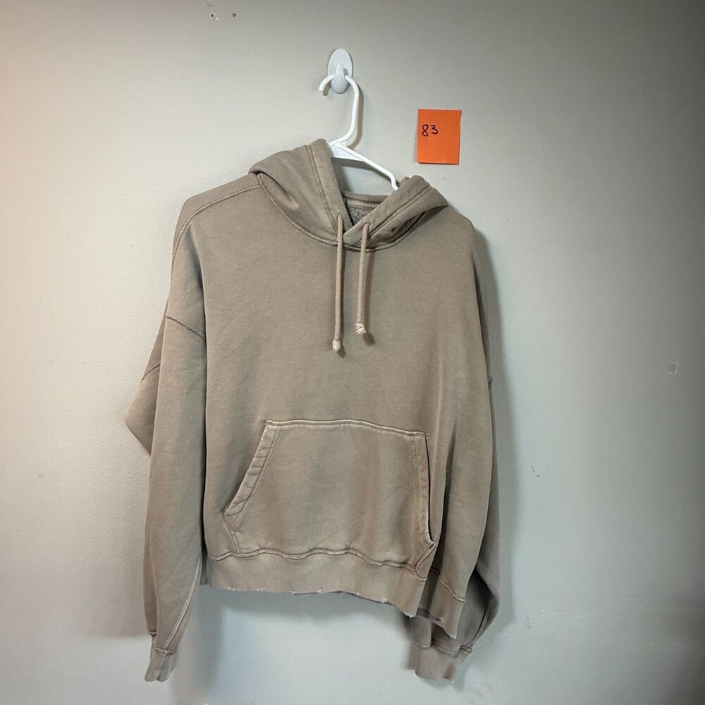 Abercrombie & Fitch Soft A&F Essentials Cropped Hoodie M Taupe Raw Hem